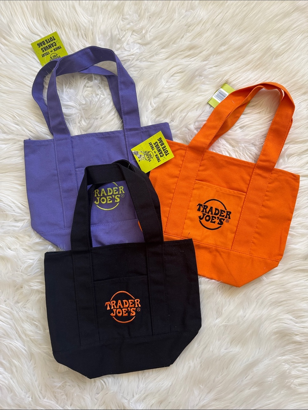 Small Canvas Tote Bag Set - Black, Orange, Purple